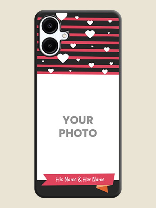 Custom White Color Love Symbols with Pink Lines Pattern On Space Black Custom Soft Matte Mobile Back Cover - Galaxy M06 - alternate view