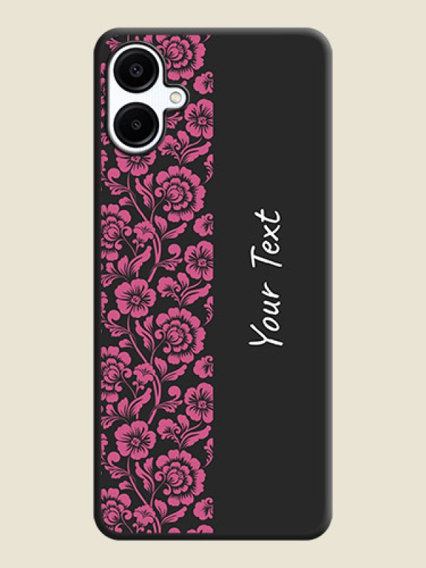 Custom Pink Floral Pattern Design With Custom Text On Space Black Custom Soft Matte Mobile Back Cover - Galaxy M06 - alternate view
