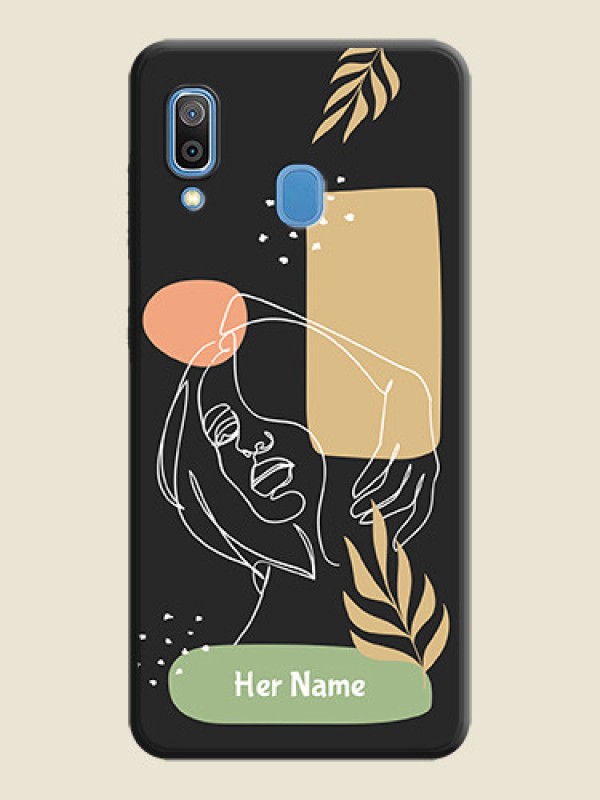 Custom Custom Text With Line Art Of Women & Leaves Design On Space Black Personalized Soft Matte Phone Covers -Samsung Galaxy M10S - alternate view
