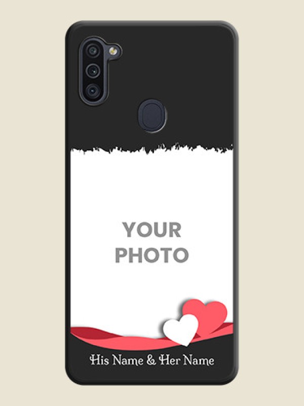 Custom Pin Color Love Shaped Ribbon Design with Text on Space Black Custom Soft Matte Phone Back Cover - Galaxy M11 - alternate view