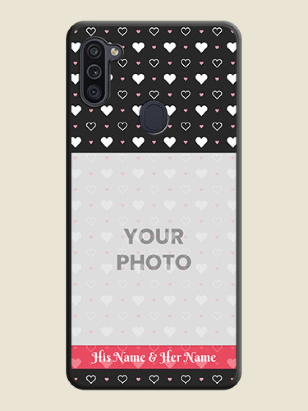 Custom White Color Love Symbols with Text Design on Photo on Space Black Soft Matte Phone Cover - Galaxy M11 - alternate view