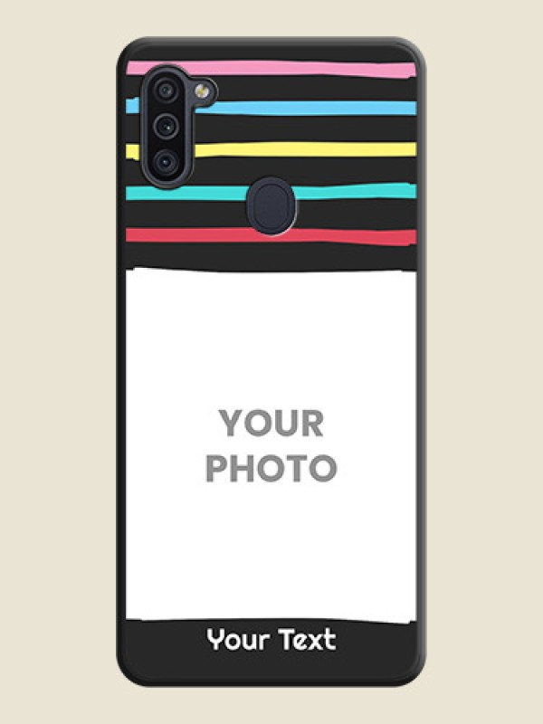Custom Multicolor Lines with Image on Space Black Personalized Soft Matte Phone Covers - Galaxy M11 - alternate view