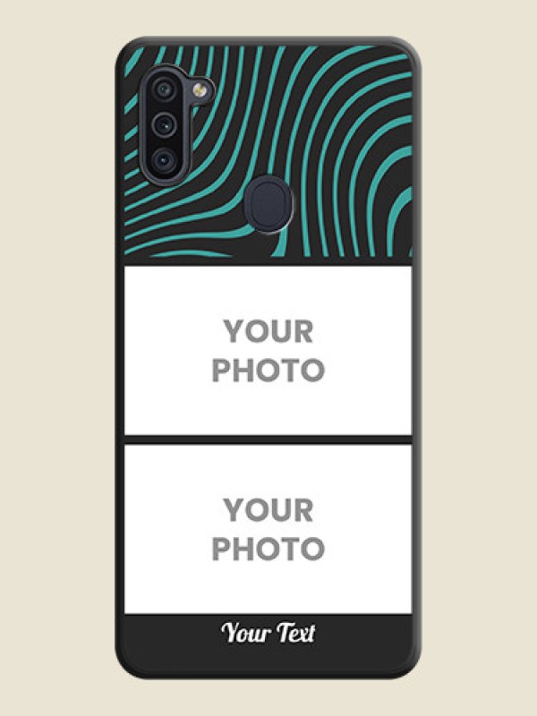 Custom Wave Pattern with 2 Image Holder on Space Black Personalized Soft Matte Phone Covers - Galaxy M11 - alternate view