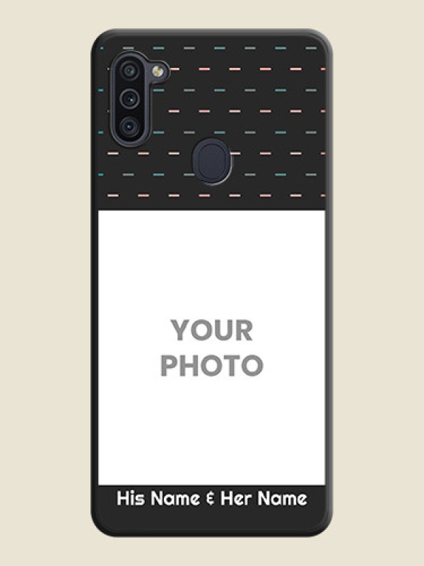 Custom Line Pattern Design with Text on Space Black Custom Soft Matte Phone Back Cover - Galaxy M11 - alternate view