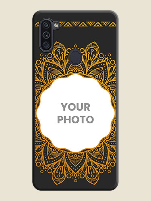Custom Round Image with Floral Design on Photo on Space Black Soft Matte Mobile Cover - Galaxy M11 - alternate view