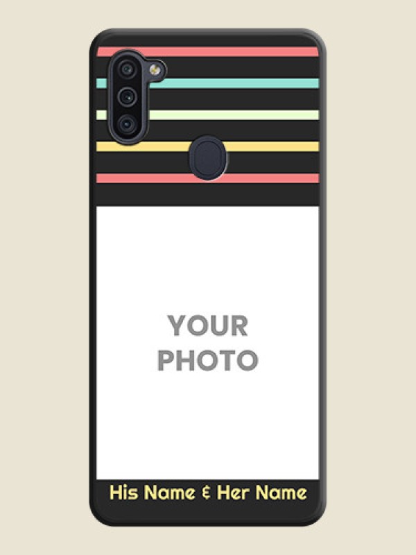 Custom Color Stripes with Photo and Text on Photo on Space Black Soft Matte Mobile Case - Galaxy M11 - alternate view