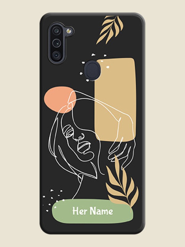 Custom Custom Text With Line Art Of Women & Leaves Design On Space Black Personalized Soft Matte Phone Covers -Samsung Galaxy M11 - alternate view