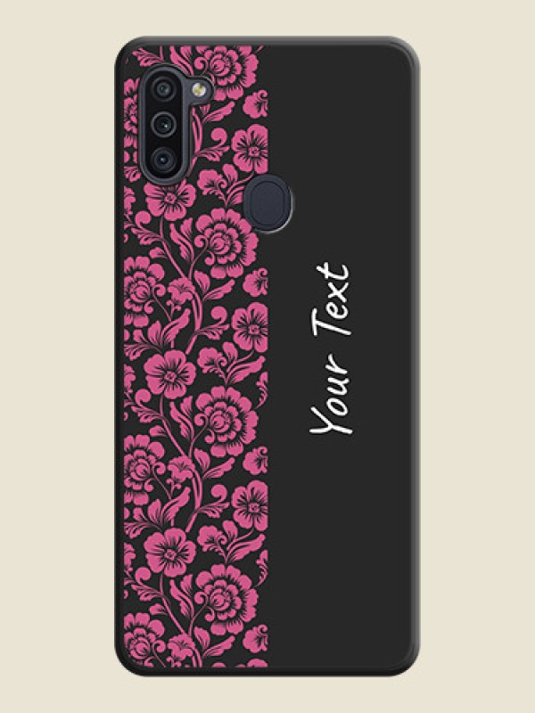 Custom Pink Floral Pattern Design With Custom Text On Space Black Personalized Soft Matte Phone Covers -Samsung Galaxy M11 - alternate view