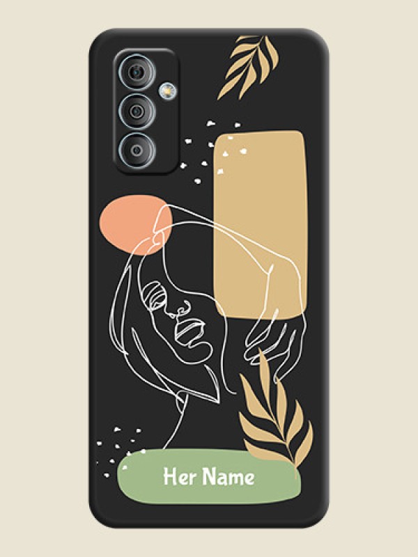 Custom Custom Text With Line Art Of Women & Leaves Design On Space Black Personalized Soft Matte Phone Covers -Samsung Galaxy M13 4G - alternate view