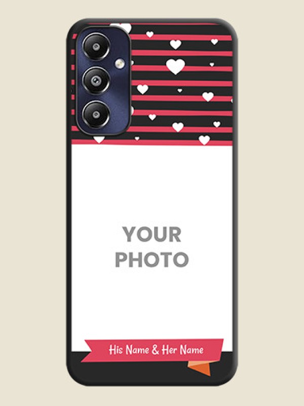 Custom White Color Love Symbols with Pink Lines Pattern on Space Black Custom Soft Matte Phone Cases - Galaxy M14 4G - alternate view