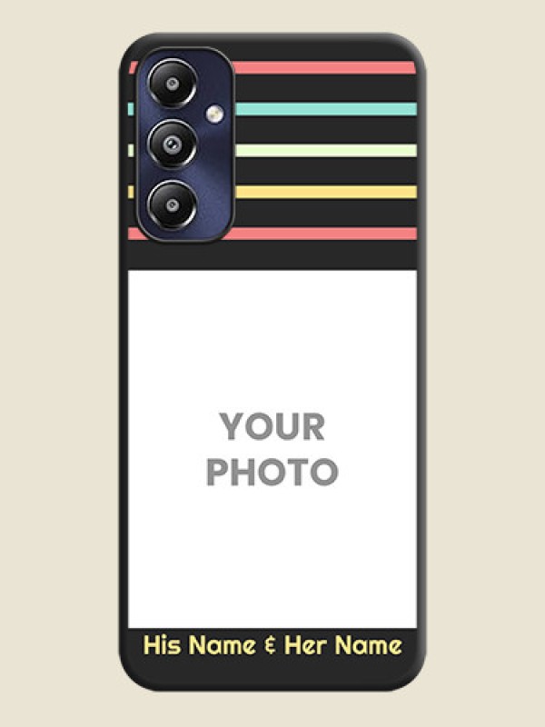 Custom Color Stripes with Photo and Text - Photo on Space Black Soft Matte Mobile Case - Galaxy M14 4G - alternate view