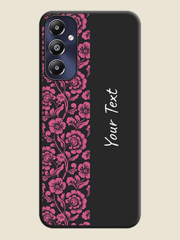 Custom Pink Floral Pattern Design With Custom Text On Space Black Personalized Soft Matte Phone Covers - Galaxy M14 4G - alternate view