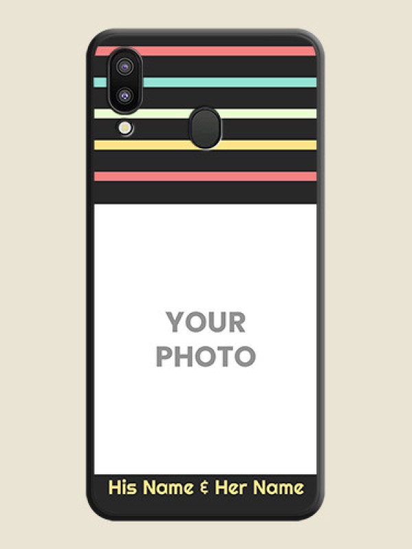 Custom Color Stripes with Photo and Text on Photo on Space Black Soft Matte Mobile Case - Galaxy M20 - alternate view