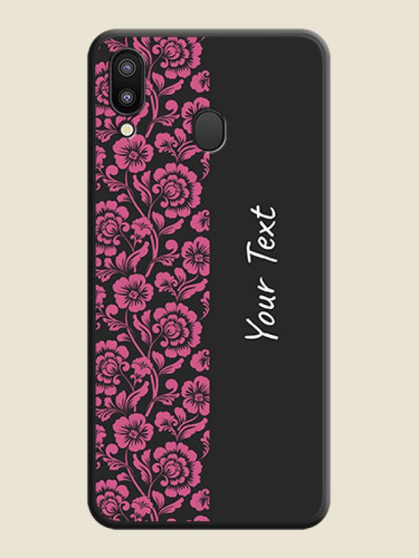 Custom Pink Floral Pattern Design With Custom Text On Space Black Personalized Soft Matte Phone Covers -Samsung Galaxy M20 - alternate view