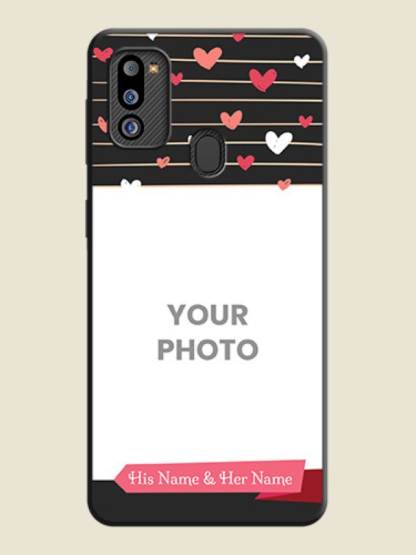 Custom Love Pattern with Name on Pink Ribbon  on Photo on Space Black Soft Matte Back Cover - Galaxy M21 2021 Edition - alternate view