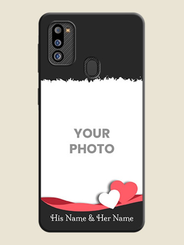 Custom Pin Color Love Shaped Ribbon Design with Text on Space Black Custom Soft Matte Phone Back Cover - Galaxy M21 2021 Edition - alternate view