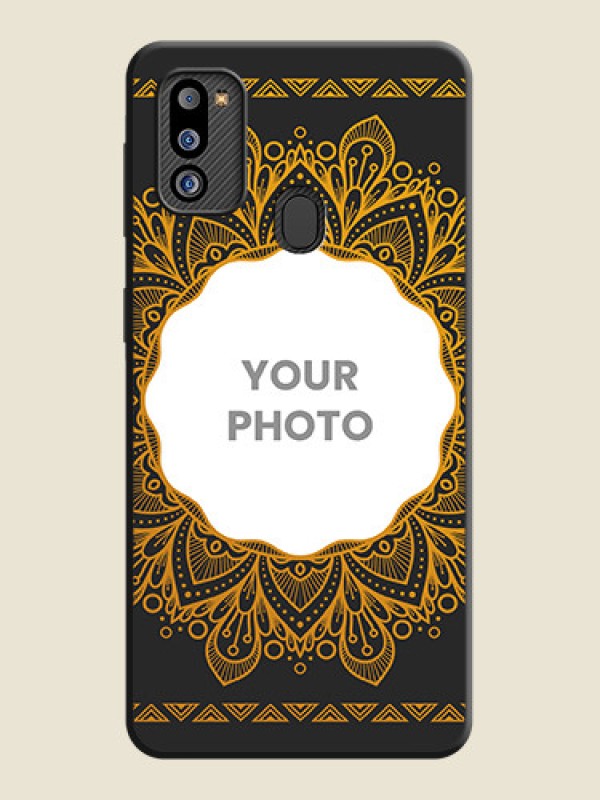 Custom Round Image with Floral Design on Photo on Space Black Soft Matte Mobile Cover - Galaxy M21 2021 Edition - alternate view