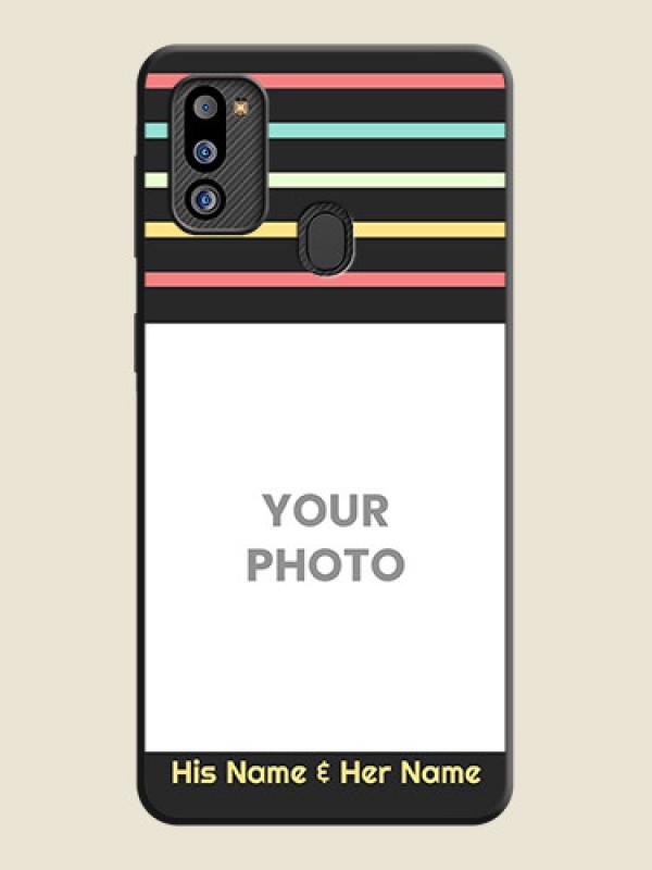 Custom Color Stripes with Photo and Text on Photo on Space Black Soft Matte Mobile Case - Galaxy M21 2021 Edition - alternate view