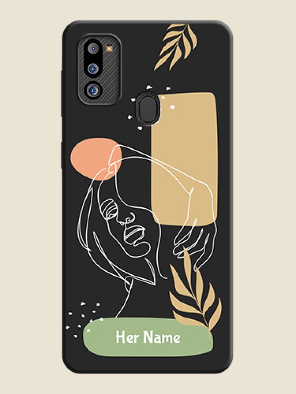 Custom Custom Text With Line Art Of Women & Leaves Design On Space Black Personalized Soft Matte Phone Covers -Samsung Galaxy M21 2021 - alternate view