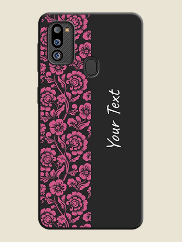 Custom Pink Floral Pattern Design With Custom Text On Space Black Personalized Soft Matte Phone Covers -Samsung Galaxy M21 2021 - alternate view
