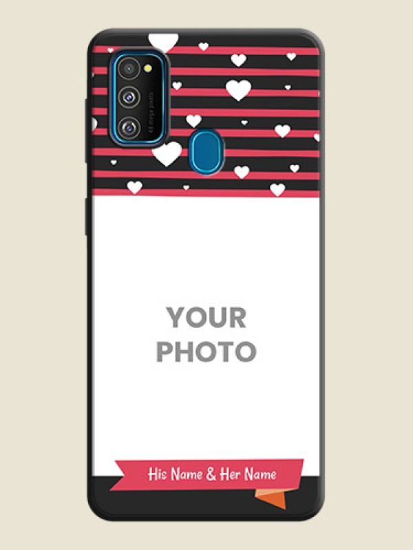 Custom White Color Love Symbols with Pink Lines Pattern on Space Black Custom Soft Matte Phone Cases - Galaxy M21 - alternate view