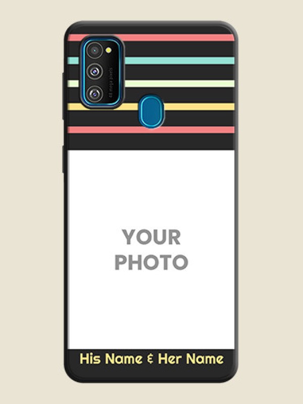 Custom Color Stripes with Photo and Text - Photo on Space Black Soft Matte Mobile Case - Galaxy M21 - alternate view