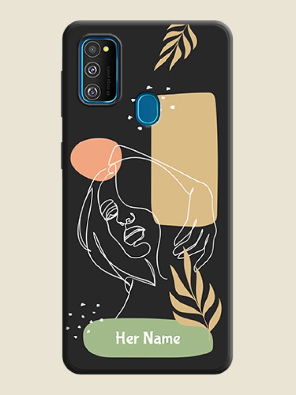 Custom Custom Text With Line Art Of Women & Leaves Design On Space Black Personalized Soft Matte Phone Covers -Samsung Galaxy M21 - alternate view