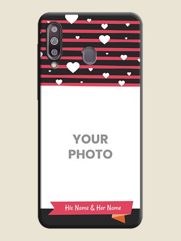 Custom White Color Love Symbols with Pink Lines Pattern on Space Black Custom Soft Matte Phone Cases - Galaxy M30 - alternate view