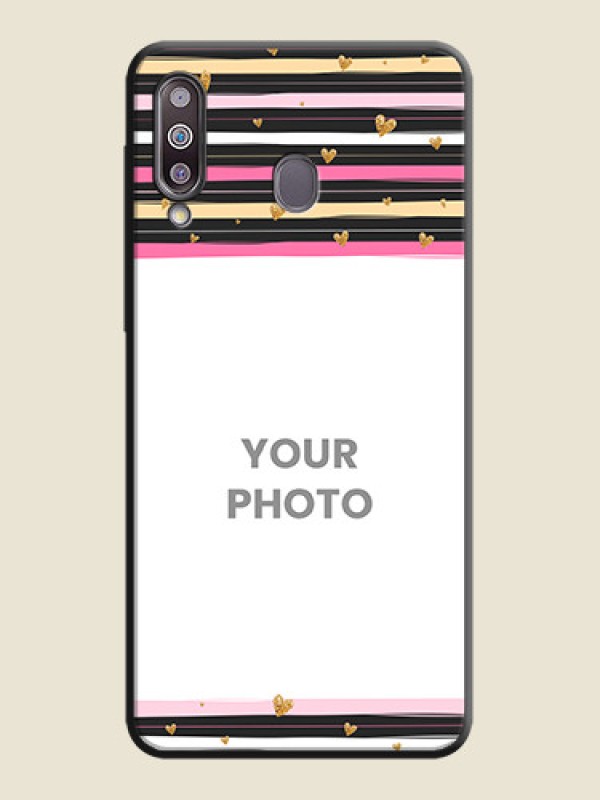 Custom Multicolor Lines and Golden Love Symbols Design - Photo on Space Black Soft Matte Mobile Cover - Galaxy M30 - alternate view