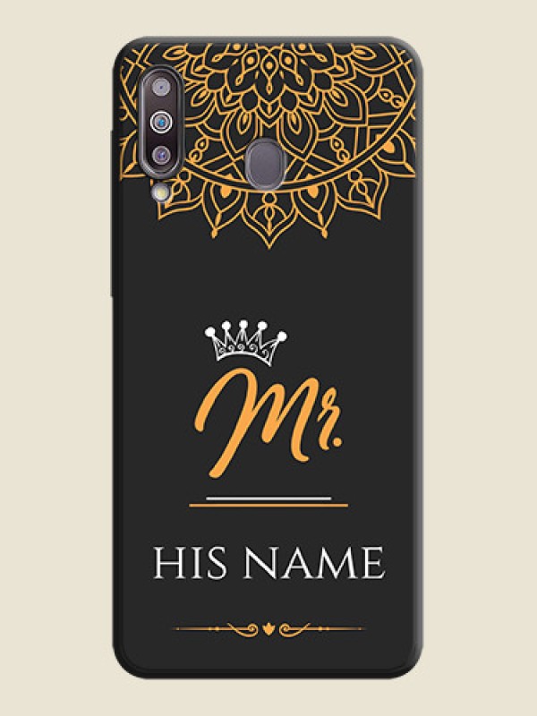 Custom Mr Name with Floral Design  on Personalised Space Black Soft Matte Cases - Galaxy M30 - alternate view