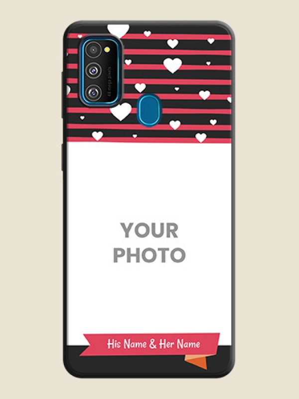 Custom White Color Love Symbols with Pink Lines Pattern on Space Black Custom Soft Matte Phone Cases - Galaxy M30S - alternate view