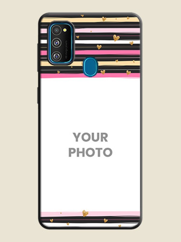 Custom Multicolor Lines and Golden Love Symbols Design - Photo on Space Black Soft Matte Mobile Cover - Galaxy M30S - alternate view