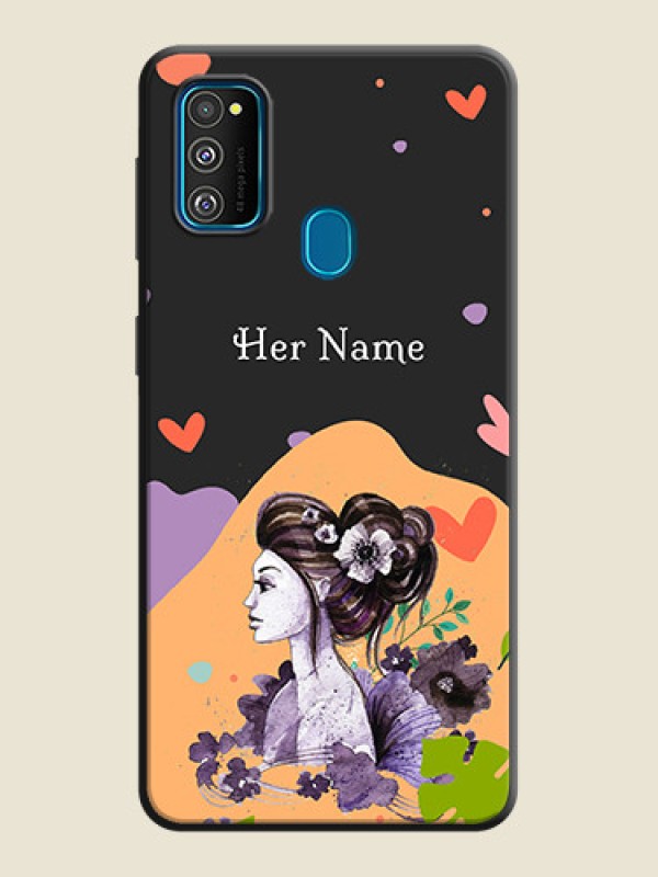 Custom Namecase For Her With Fancy Lady Image On Space Black Personalized Soft Matte Phone Covers -Samsung Galaxy M30S - alternate view