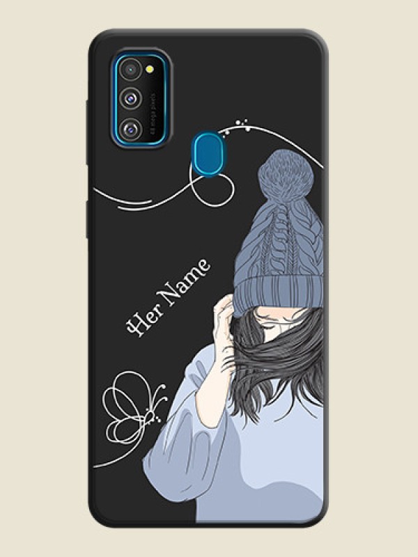 Custom Girl With Blue Winter Outfiit Custom Text Design On Space Black Personalized Soft Matte Phone Covers -Samsung Galaxy M30S - alternate view