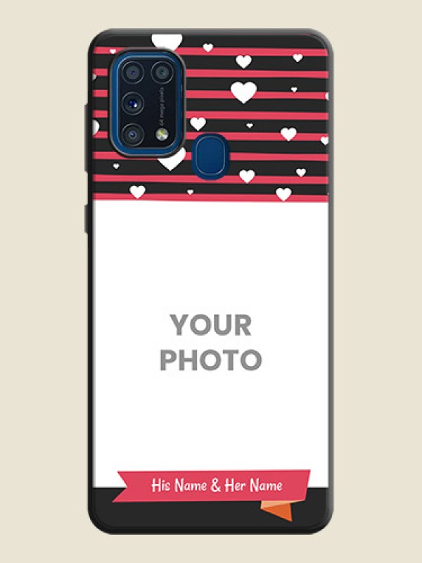Custom White Color Love Symbols with Pink Lines Pattern on Space Black Custom Soft Matte Phone Cases - Galaxy M31 Prime Edfition - alternate view