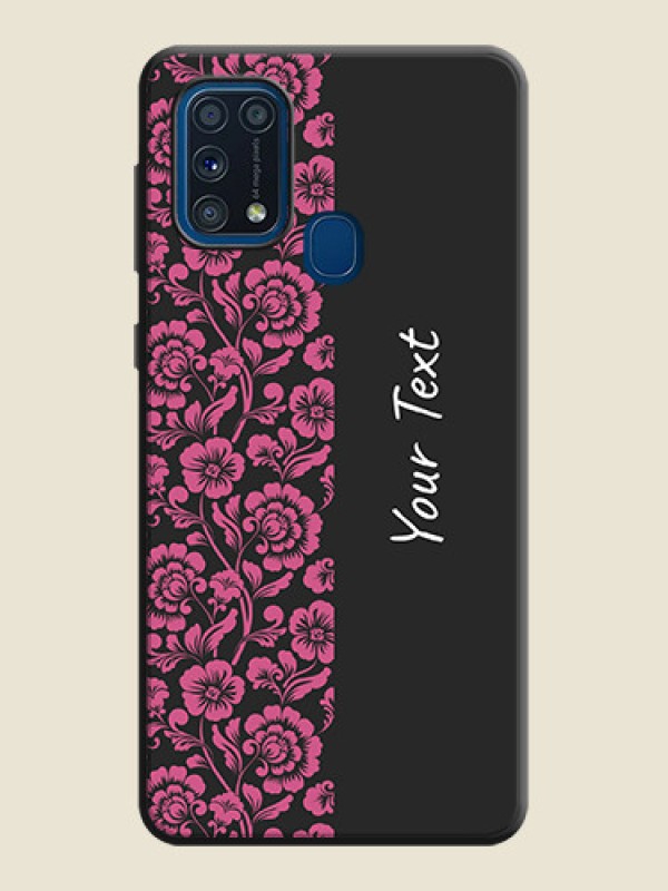 Custom Pink Floral Pattern Design With Custom Text On Space Black Personalized Soft Matte Phone Covers -Samsung Galaxy M31 Prime Edition - alternate view