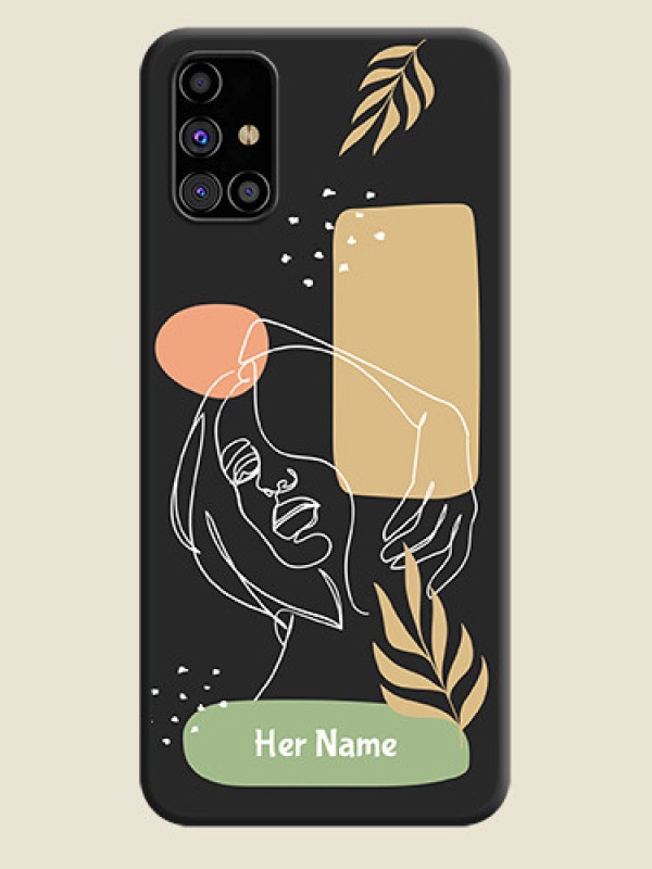 Custom Custom Text With Line Art Of Women & Leaves Design On Space Black Personalized Soft Matte Phone Covers -Samsung Galaxy M31S - alternate view