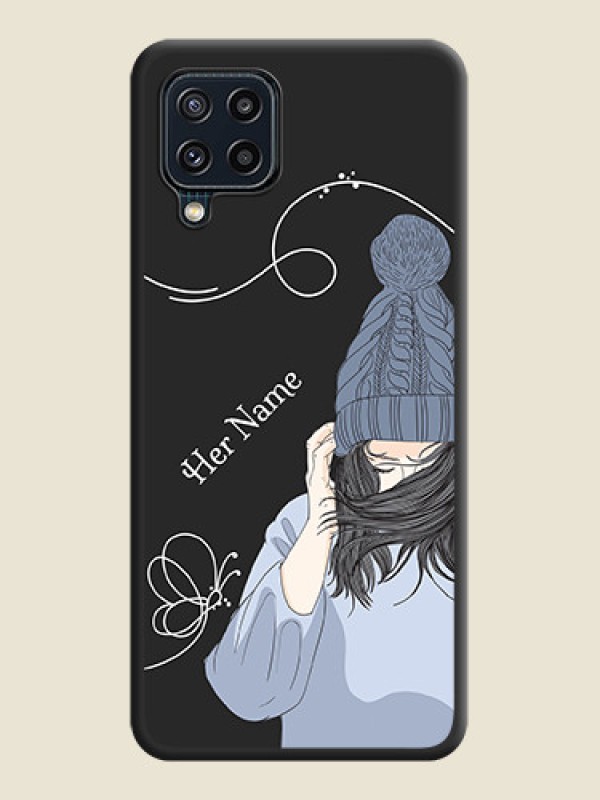 Custom Girl With Blue Winter Outfiit Custom Text Design On Space Black Personalized Soft Matte Phone Covers -Samsung Galaxy M32 4G Prime Edition - alternate view