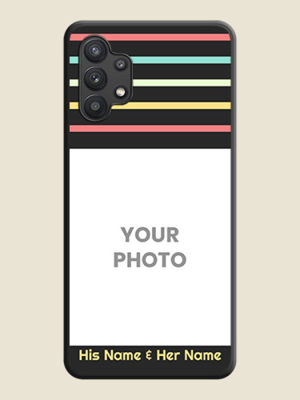 Custom Color Stripes with Photo and Text on Photo on Space Black Soft Matte Mobile Case - Galaxy M32 5G - alternate view