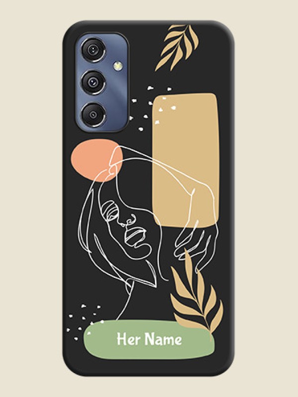Custom Custom Text With Line Art Of Women & Leaves Design On Space Black Personalized Soft Matte Phone Covers - Galaxy M34 5G - alternate view
