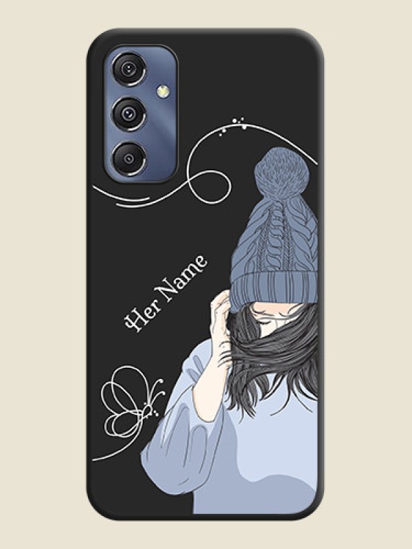 Custom Girl With Blue Winter Outfiit Custom Text Design On Space Black Personalized Soft Matte Phone Covers - Galaxy M34 5G - alternate view