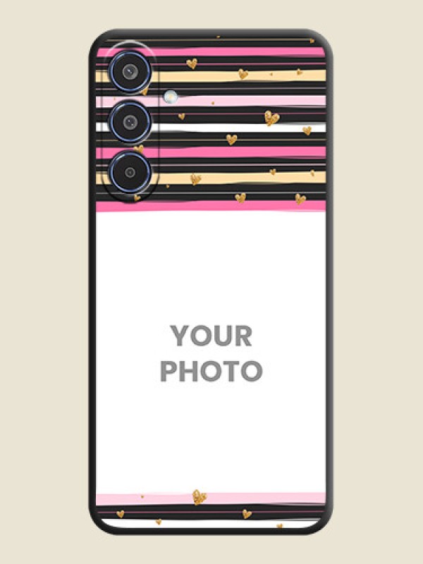 Custom Multicolor Lines and Golden Love Symbols Design on Photo On Space Black Custom Soft Matte Mobile Back Cover - Samsung Galaxy M35 5G - alternate view