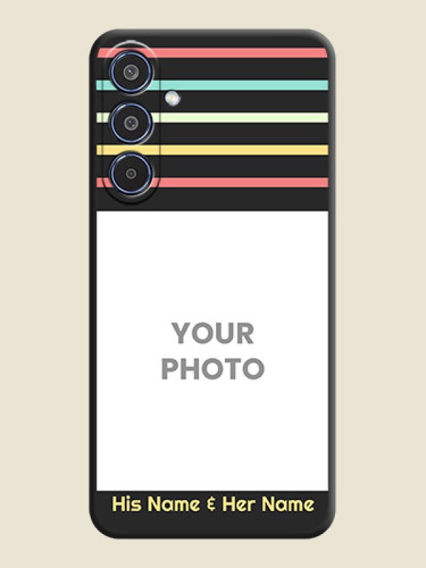 Custom Color Stripes with Photo and Text on Photo On Space Black Custom Soft Matte Mobile Back Cover - Samsung Galaxy M35 5G - alternate view