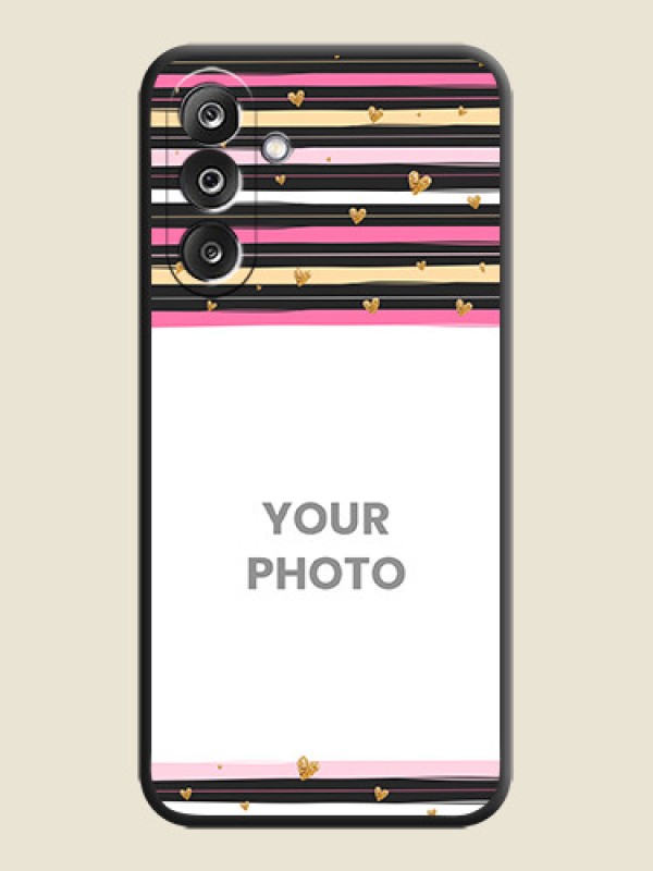 Custom Multicolor Lines and Golden Love Symbols Design on Photo On Space Black Custom Soft Matte Mobile Back Cover - Samsung Galaxy M36 5G - alternate view