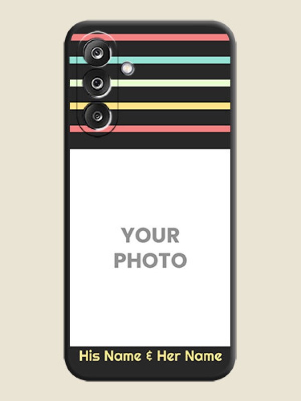 Custom Color Stripes with Photo and Text on Photo On Space Black Custom Soft Matte Mobile Back Cover - Samsung Galaxy M36 5G - alternate view