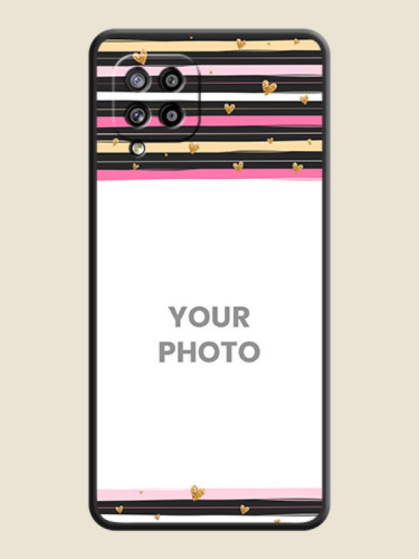 Custom Multicolor Lines and Golden Love Symbols Design on Photo on Space Black Soft Matte Mobile Cover - Galaxy M42 5G - alternate view