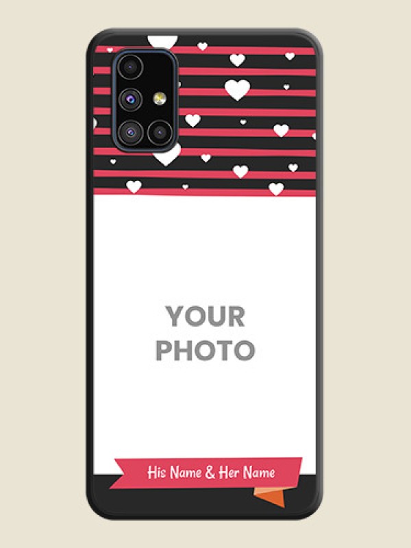 Custom White Color Love Symbols with Pink Lines Pattern on Space Black Custom Soft Matte Phone Cases - Galaxy M51 - alternate view