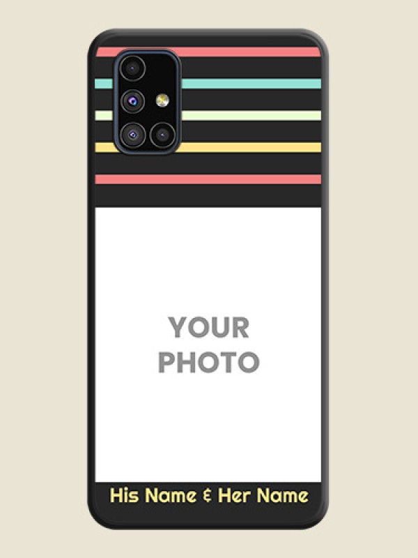 Custom Color Stripes with Photo and Text on Photo on Space Black Soft Matte Mobile Case - Galaxy M51 - alternate view
