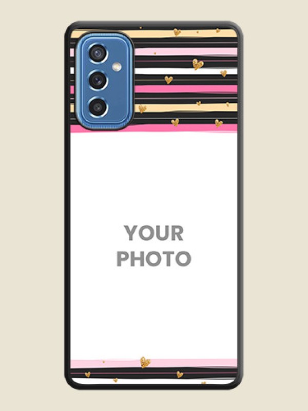 Custom Multicolor Lines and Golden Love Symbols Design on Photo on Space Black Soft Matte Mobile Cover - Samsung Galaxy M52 5G - alternate view