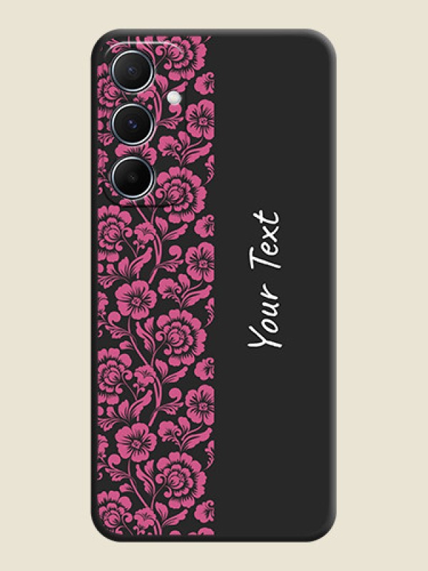 Custom Pink Floral Pattern Design With Custom Text On Space Black Custom Soft Matte Mobile Back Cover - Galaxy M55s 5G - alternate view